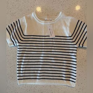 Mystyle Loft Women's Cream Short-Sleeve Striped Knit Top S